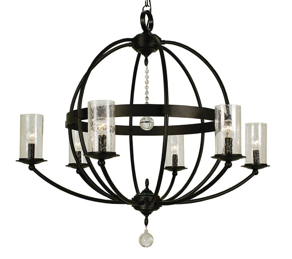 Framburg 6-light Rustic Sphere Chandelier With Seeded Cylinders And Crystal Accents - Handmade In Usa Matte Black Metal 1077 Mblack