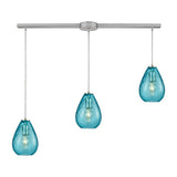 Lagoon 36'' Wide 3-Light Slim Linear Pendant - Satin Nickel with Aqua 10770/3L Elk Lighting