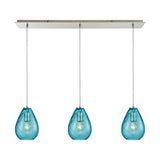 Lagoon 36'' Wide 3-Light Linear Pendant - Satin Nickel with Aqua 10770/3LP Elk Lighting