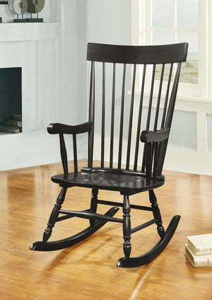 English Elm Arlo Classic Black Rocking Chair – Spindle Back, Turned Legs, Durable Rubberwood Seat, 220 lb Capacity B2726P288025