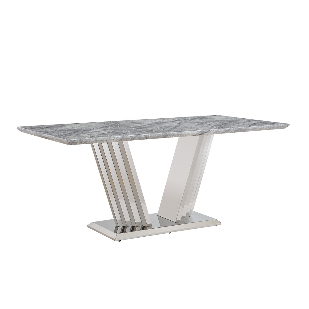 English Elm Marble Dining Table For 6-8 People, Stylish Rectangular Faux Marble Top With Chrome Base Elegance W3456S00022