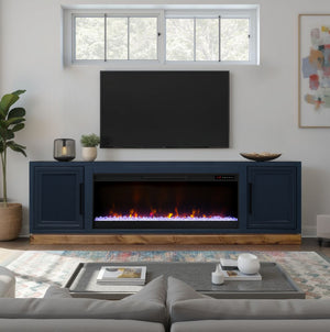 English Elm Nora 81 Inch Fireplace TV Stand with 42" Electric Insert, Two-Tone Alder & Poplar Craftsmanship Blue B108P345197