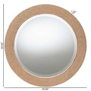 English Elm Round Braided Jute Rope Wall Mirror Natural Fiber Boho Coastal Accent Decor B2750P467834