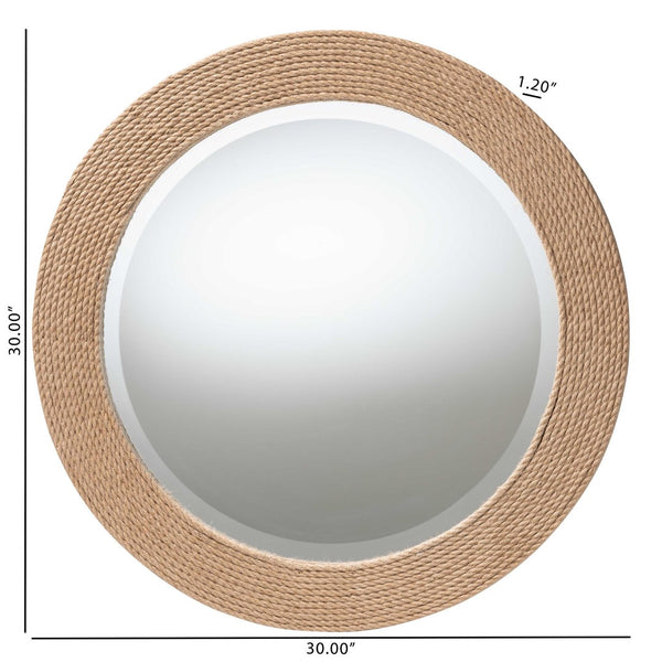 English Elm Round Braided Jute Rope Wall Mirror Natural Fiber Boho Coastal Accent Decor B2750P467834
