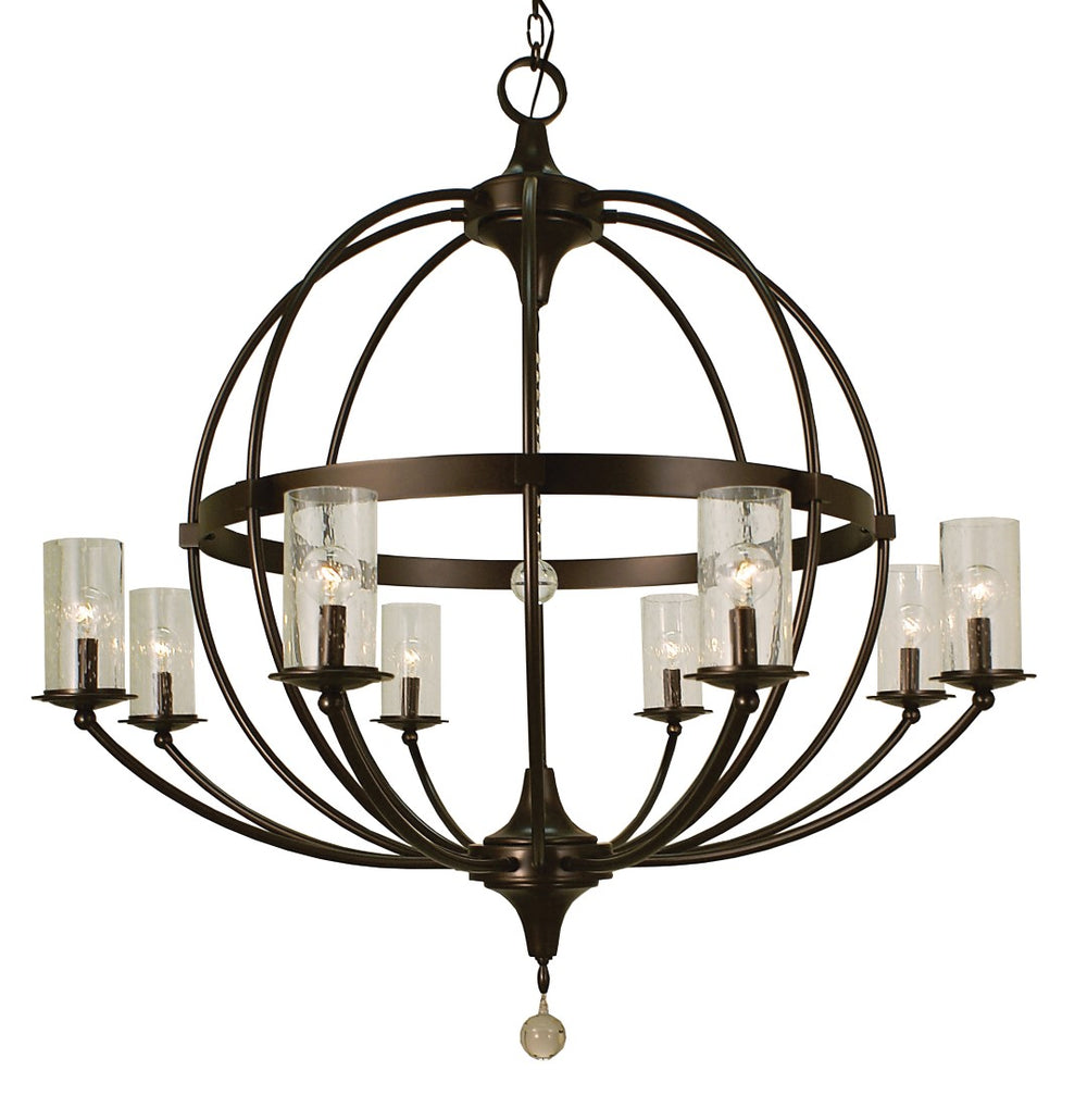 Framburg 8-light Rustic Sphere Chandelier With Seeded Cylinders And Crystal Accents - Handmade In Usa Mahogany Bronze Metal 1078 Mb