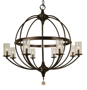 Framburg 8-light Rustic Sphere Chandelier With Seeded Cylinders And Crystal Accents - Handmade In Usa Mahogany Bronze Metal 1078 Mb