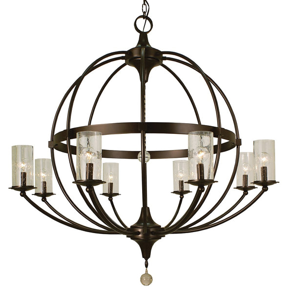 Framburg 8-light Rustic Sphere Chandelier With Seeded Cylinders And Crystal Accents - Handmade In Usa Mahogany Bronze Metal 1078 Mb