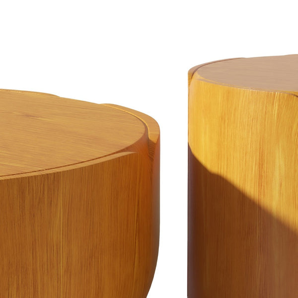 English Elm Round Mgo Drum Coffee Table Set Weatherproof Wood Grain Finish for Patio or Living Room Natural W757S00050