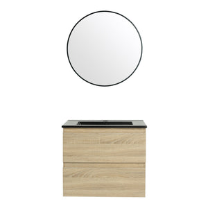 English Elm 24" Wall-Mounted Bathroom Vanity With Black Sink, 2 Soft-Close Drawers - Ideal For Compact Spaces! W999S00192