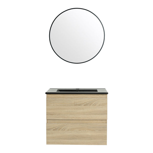 English Elm 24" Wall-Mounted Bathroom Vanity With Black Sink, 2 Soft-Close Drawers - Ideal For Compact Spaces! W999S00192