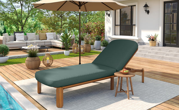 English Elm Outdoor Acacia Wood Chaise Lounge Reclining Patio Chair with Cushion for Poolside N719P445623F