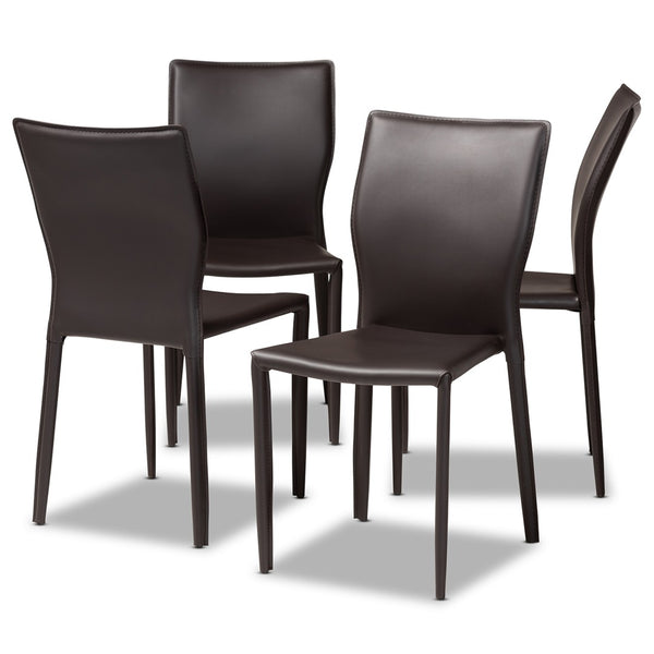Baxton Studio Baxton Studio Heidi Modern Dining Chair Set: 4 Fully Assembled Dark Brown Faux Leather Chairs 19A17-Dark Brown-DC