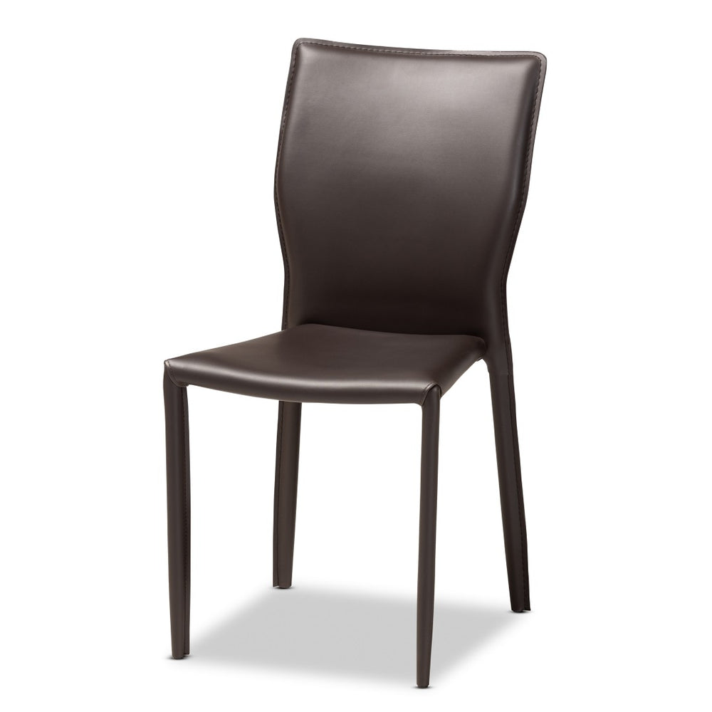 Baxton Studio Baxton Studio Heidi Modern Dining Chair Set: 4 Fully Assembled Dark Brown Faux Leather Chairs 19A17-Dark Brown-DC
