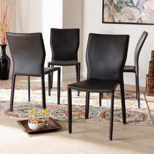 Baxton Studio Baxton Studio Heidi Modern Dining Chair Set: 4 Fully Assembled Dark Brown Faux Leather Chairs 19A17-Dark Brown-DC