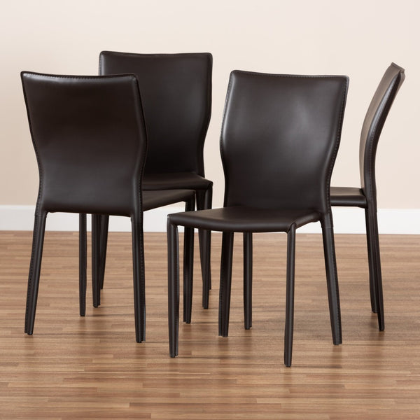 Baxton Studio Baxton Studio Heidi Modern Dining Chair Set: 4 Fully Assembled Dark Brown Faux Leather Chairs 19A17-Dark Brown-DC