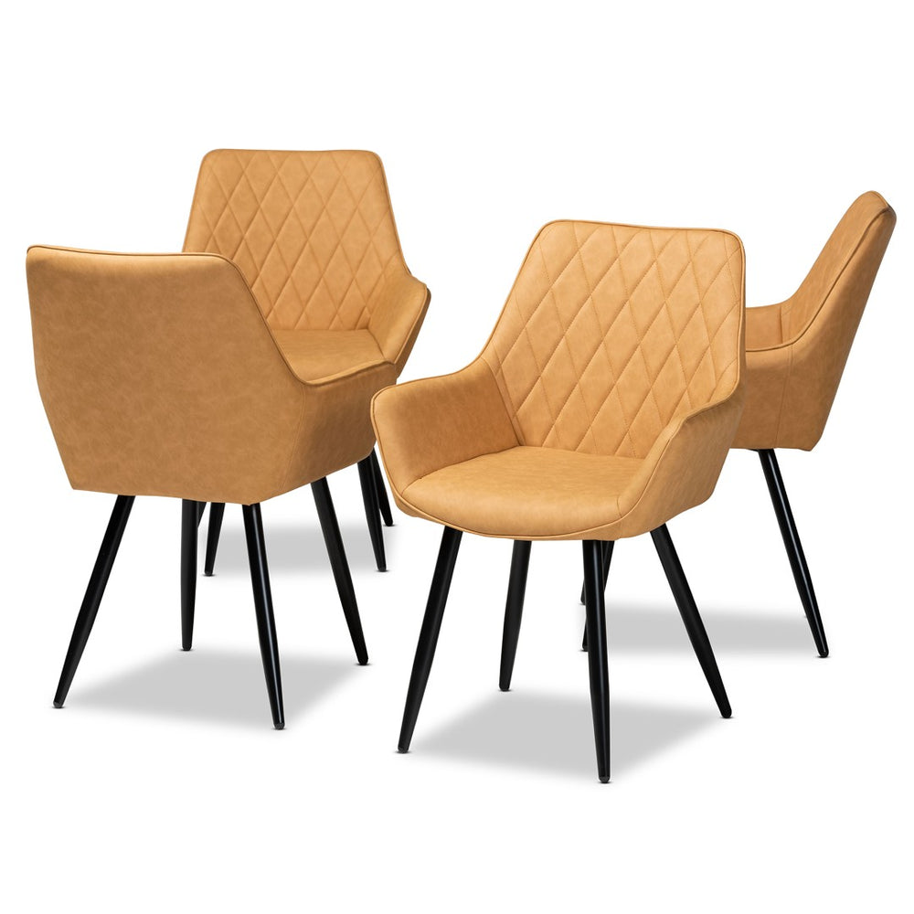 Baxton Studio Baxton Astrid 4-Piece Mid-Century Dining Chair Set in Tan Faux Leather with Black Metal Legs 19A09-Tan/Black-DC