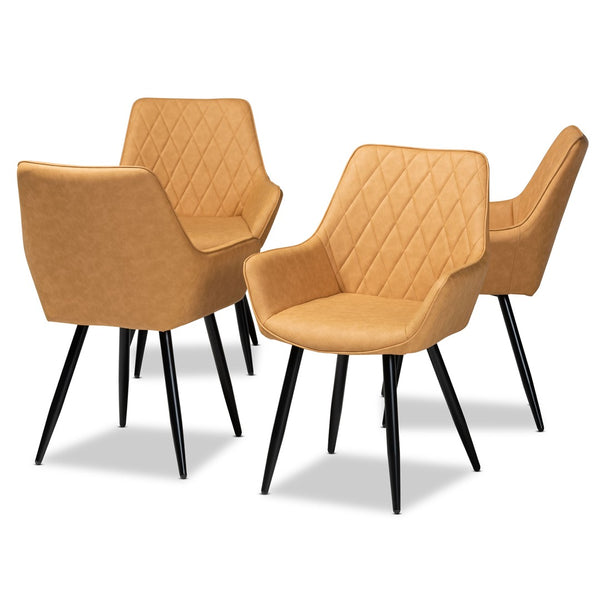 Baxton Studio Baxton Astrid 4-Piece Mid-Century Dining Chair Set in Tan Faux Leather with Black Metal Legs 19A09-Tan/Black-DC