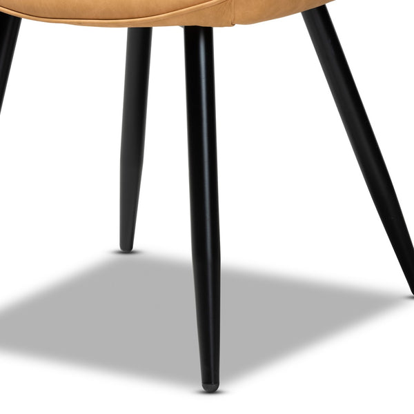 Baxton Studio Baxton Astrid 4-Piece Mid-Century Dining Chair Set in Tan Faux Leather with Black Metal Legs 19A09-Tan/Black-DC