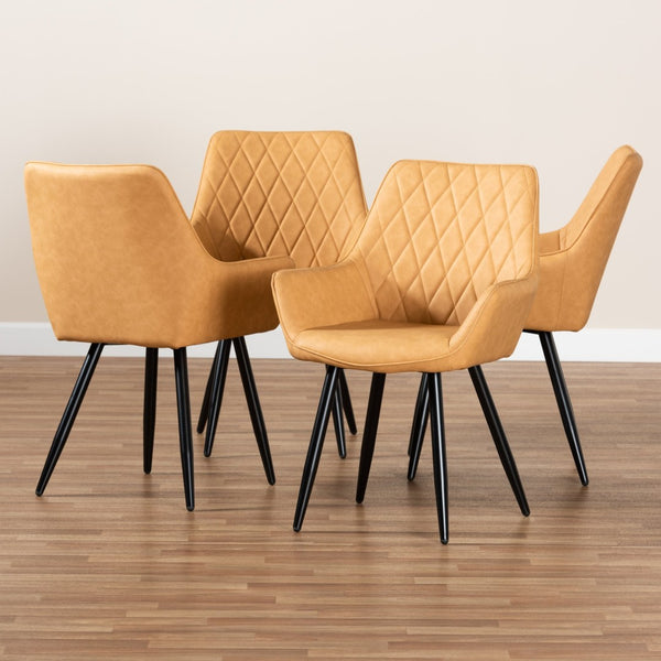 Baxton Studio Baxton Astrid 4-Piece Mid-Century Dining Chair Set in Tan Faux Leather with Black Metal Legs 19A09-Tan/Black-DC
