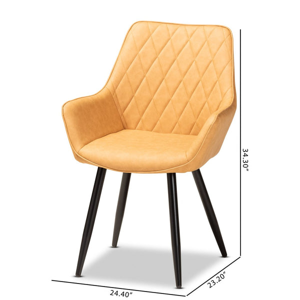 Baxton Studio Baxton Astrid 4-Piece Mid-Century Dining Chair Set in Tan Faux Leather with Black Metal Legs 19A09-Tan/Black-DC