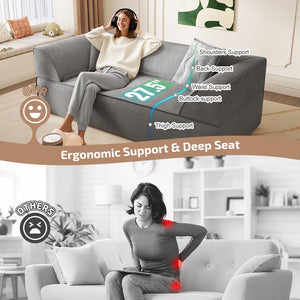 English Elm 3-in-1 Convertible Sofa Bed Sparkling Chenille 79.5" Deep Seat 3-Seater with Chaise & Pillows Grey W3219P369308