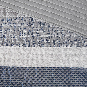 English Elm 6 Piece Rhapsody Reversible Jacquard Quilt Set Navy & Grey Full/Queen with 3 Decorative Pillows, Machine Washable B03597589