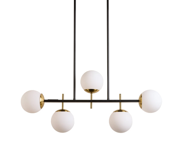 Sunpan Keiley Five Light Chandelier Matte Black Frame Frosted Glass Gold Accent Modern 107938