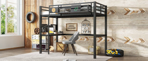 English Elm Twin Xl Solid Pine Loft Bed with Built-in Led Lighting and Storage Shelves W1580S00374
