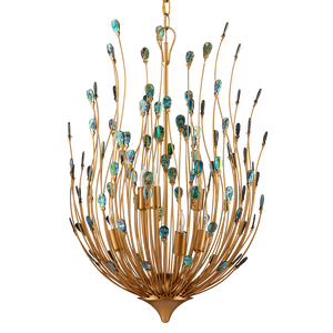 Delphos Chandelier - Elegant Nature-Inspired Fixture with Iridescent Paua Shells & Gold Finish