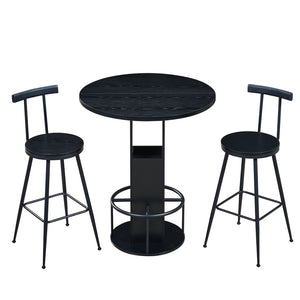English Elm 3-piece Round Bar Set Mid-century Matte Finish Table with Wood Grain Stools Black W1162P433405