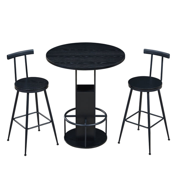 English Elm 3-piece Round Bar Set Mid-century Matte Finish Table with Wood Grain Stools Black W1162P433405
