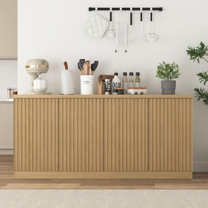 English Elm Buffet Credenza with Four Door Enclosed Shelving Natural Wood Finish Dining Hallway W409P327404