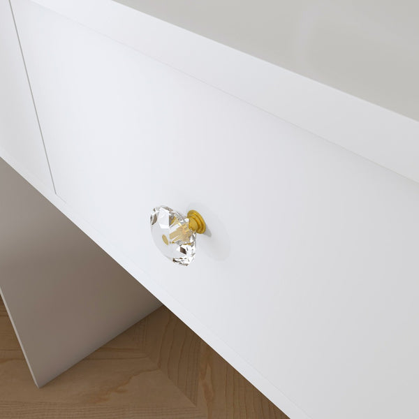English Elm Modern Vanity Desk with Led Mirror 3 Drawers Built-in Outlet and Matching Chair White W509P465832
