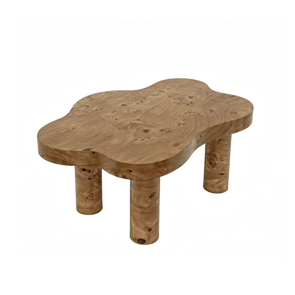 English Elm 40-inch Cloud Shaped Coffee Table Sculptural Mdf Top with Tapered Legs for Living Rooms Natural Wood W3935S00005