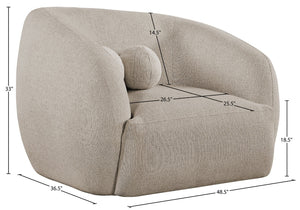 Meridian Furniture Elowen Sculptural Curved Accent Chair Chenille Upholstery for Modern Living Room Lounge Beige 107Beige-C