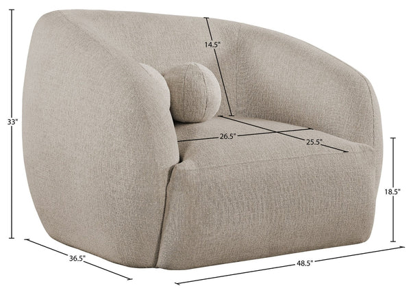 Meridian Furniture Elowen Sculptural Curved Accent Chair Chenille Upholstery for Modern Living Room Lounge Beige 107Beige-C