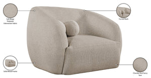 Meridian Furniture Elowen Sculptural Curved Accent Chair Chenille Upholstery for Modern Living Room Lounge Beige 107Beige-C