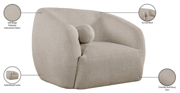 Meridian Furniture Elowen Sculptural Curved Accent Chair Chenille Upholstery for Modern Living Room Lounge Beige 107Beige-C