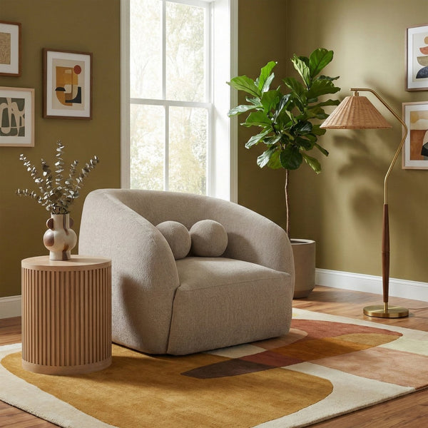 Meridian Furniture Elowen Sculptural Curved Accent Chair Chenille Upholstery for Modern Living Room Lounge Beige 107Beige-C