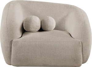 Meridian Furniture Elowen Sculptural Curved Accent Chair Chenille Upholstery for Modern Living Room Lounge Beige 107Beige-C