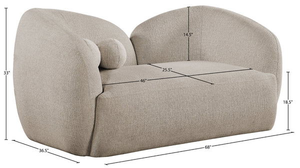 Meridian Furniture Elowen Curved Chenille Loveseat with Sculptural Cocoon Back for Cozy Modern Living Rooms Beige 107Beige-L