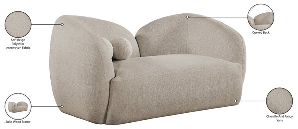 Meridian Furniture Elowen Curved Chenille Loveseat with Sculptural Cocoon Back for Cozy Modern Living Rooms Beige 107Beige-L