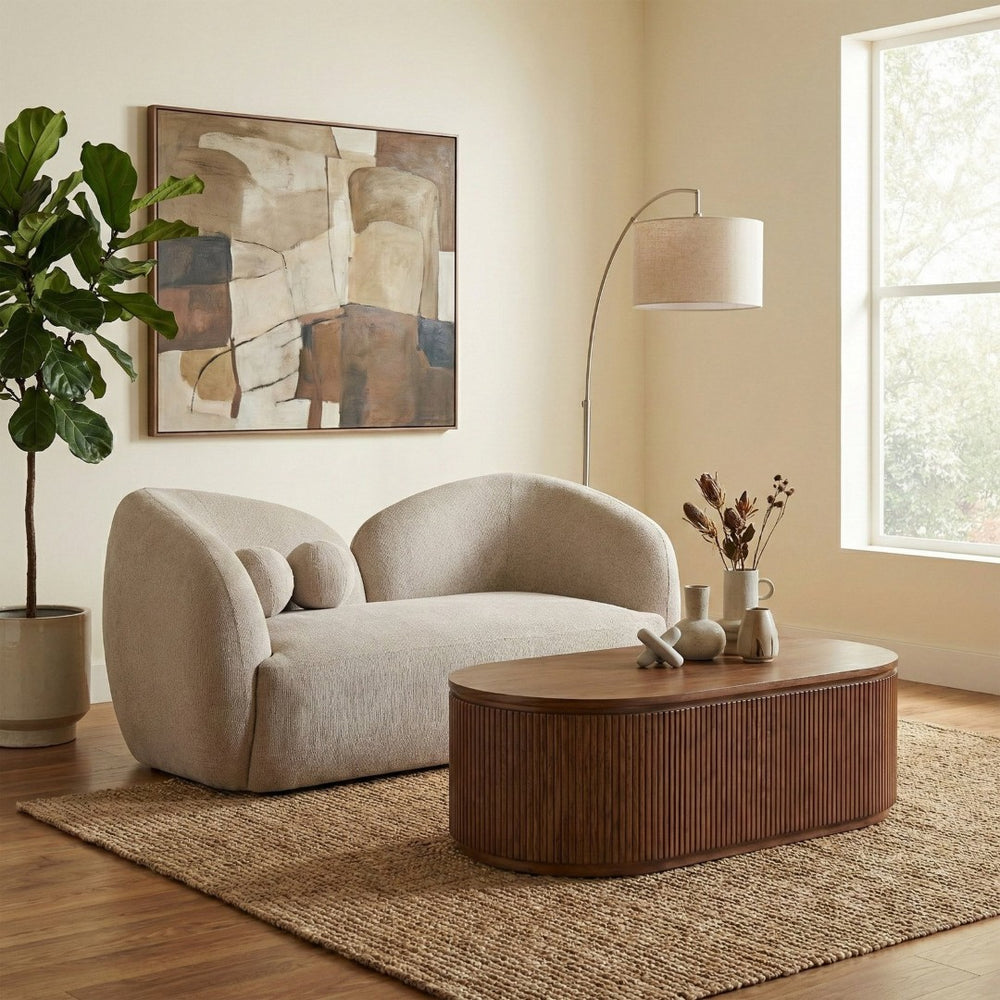 Meridian Furniture Elowen Curved Chenille Loveseat with Sculptural Cocoon Back for Cozy Modern Living Rooms Beige 107Beige-L