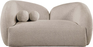 Meridian Furniture Elowen Curved Chenille Loveseat with Sculptural Cocoon Back for Cozy Modern Living Rooms Beige 107Beige-L