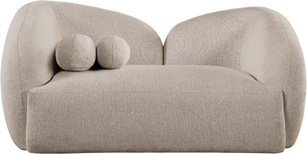 Meridian Furniture Elowen Curved Chenille Loveseat with Sculptural Cocoon Back for Cozy Modern Living Rooms Beige 107Beige-L