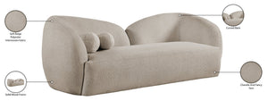 Meridian Furniture Elowen Curved Chenille Fabric Sofa with Sculptural Cocoon Back for Modern Living Rooms Beige 107Beige-S