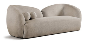 Meridian Furniture Elowen Curved Chenille Fabric Sofa with Sculptural Cocoon Back for Modern Living Rooms Beige 107Beige-S
