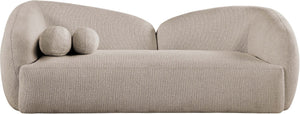 Meridian Furniture Elowen Curved Chenille Fabric Sofa with Sculptural Cocoon Back for Modern Living Rooms Beige 107Beige-S
