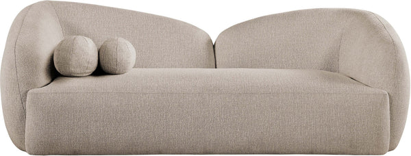 Meridian Furniture Elowen Curved Chenille Fabric Sofa with Sculptural Cocoon Back for Modern Living Rooms Beige 107Beige-S