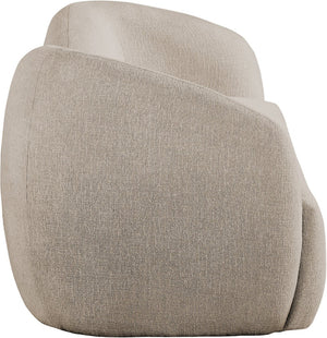 Meridian Furniture Elowen Curved Chenille Fabric Sofa with Sculptural Cocoon Back for Modern Living Rooms Beige 107Beige-S
